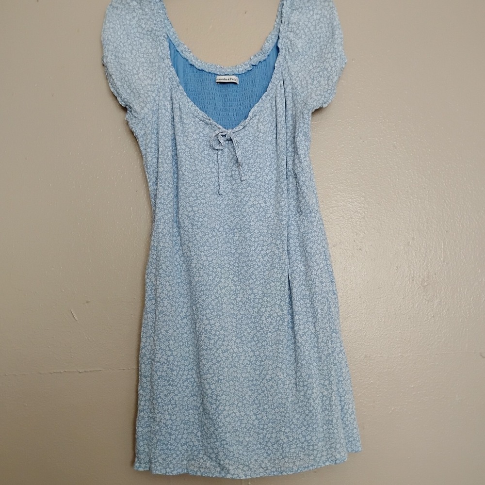 Abercrombie & Fitch Blue Tie Front Babydoll Dress - Large Tall